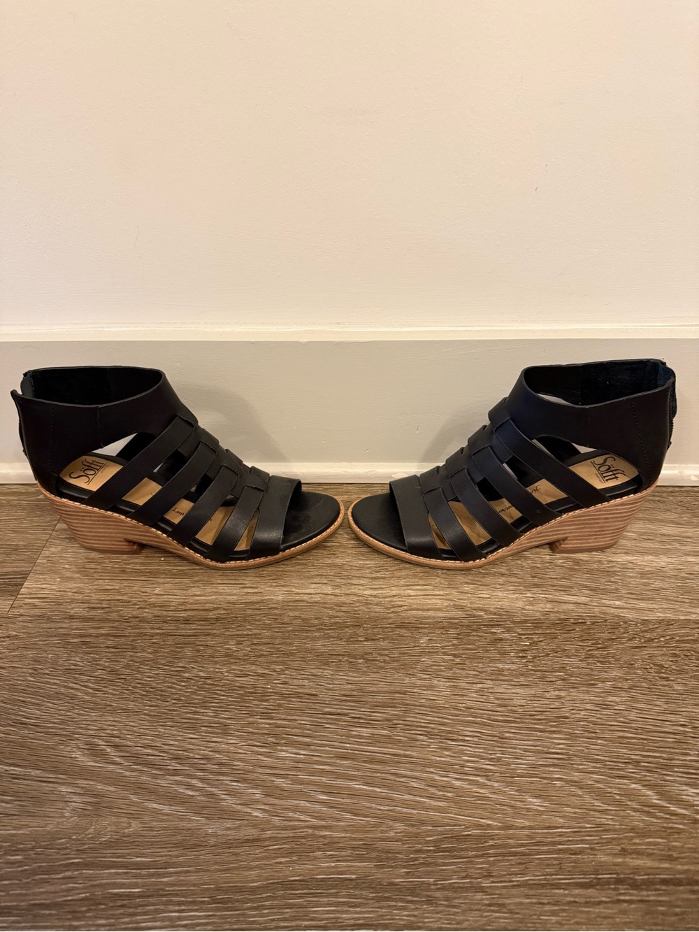Sofft Black Strappy Wedge Sandals - Women